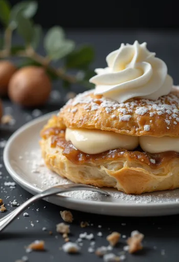 Kastanjecremesnitte serveret på tallerken