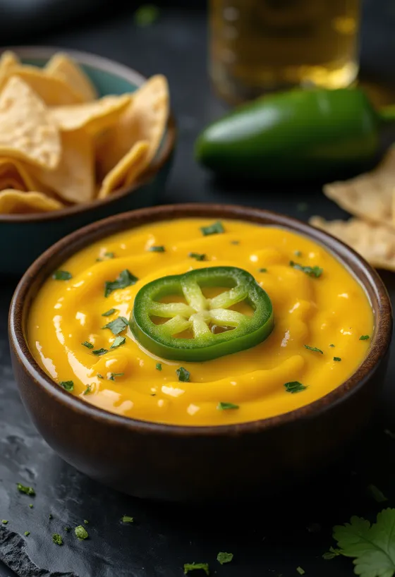 Jalapeño-cheddarsauce serveret