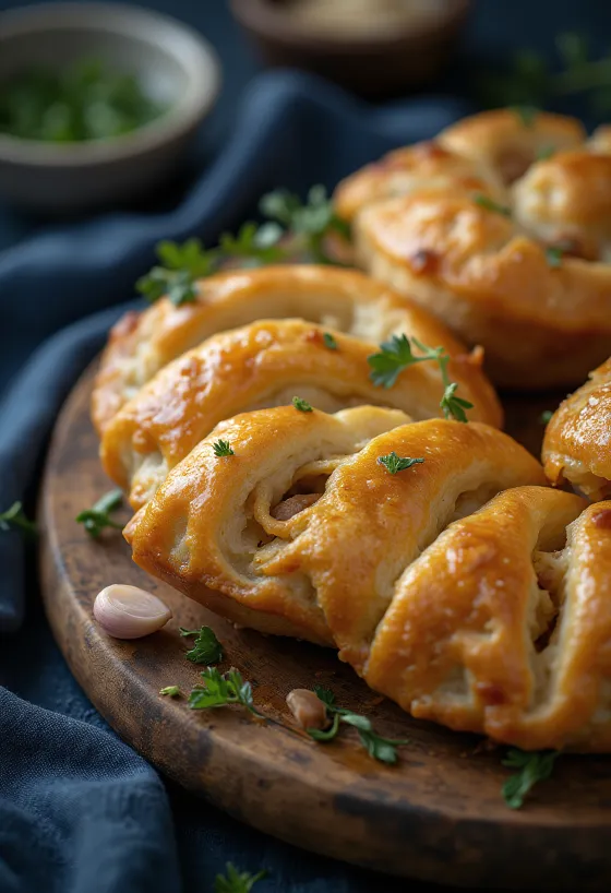 Lihapiirakka med hvidløg, stegt gyldenbrun og serveret med fyld