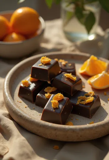 Appelsinchokolade serveret på en tallerken