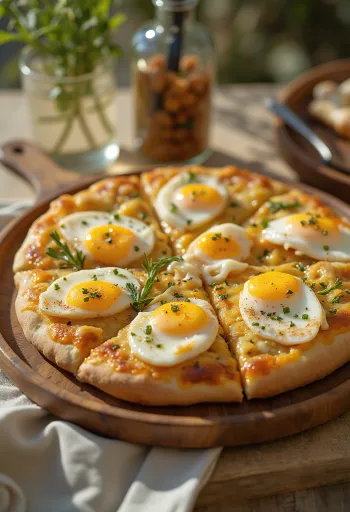 Pizza Sabich serveret