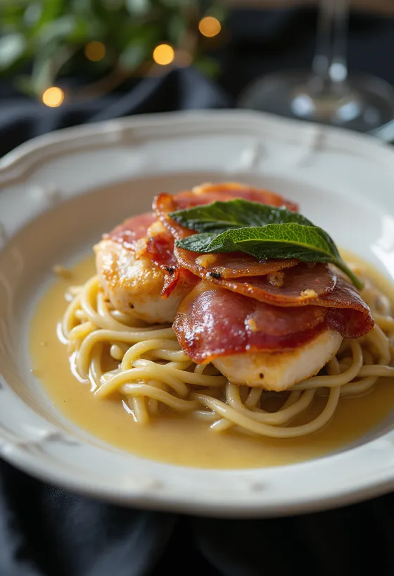 Saltimbocca med prosciutto, serveret