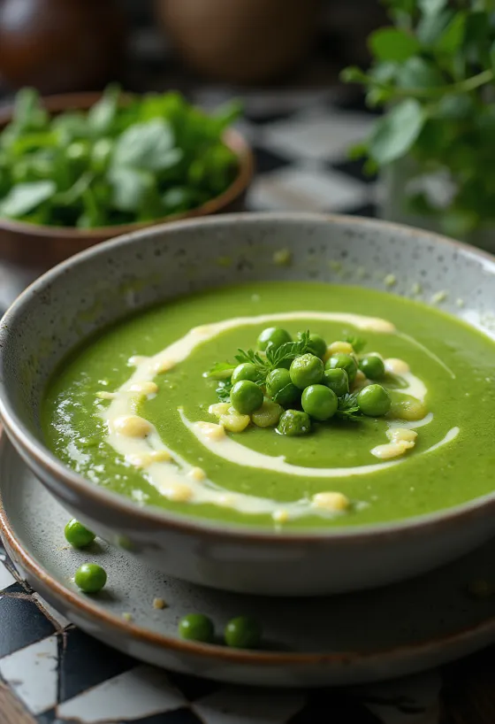 Cremet grøn ærter suppe med frisk persille