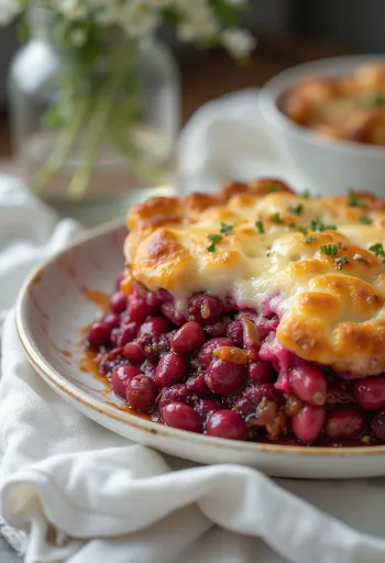 Rødbede- og bønnefad serveret