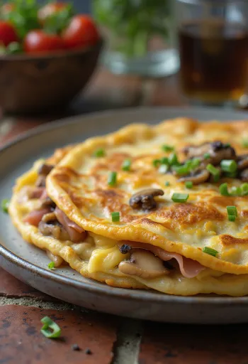 Foldet crêpe fyldt med skinke og ost