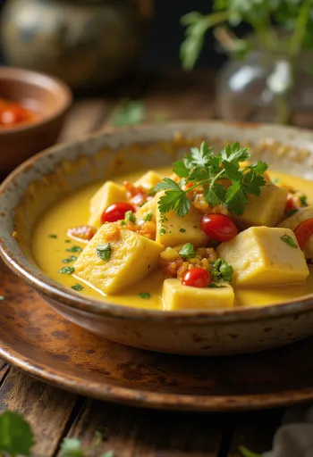 Krokodille curry serveret i en skål med jasminris ved siden af