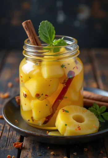 Stærk syltet ananas serveret i glas