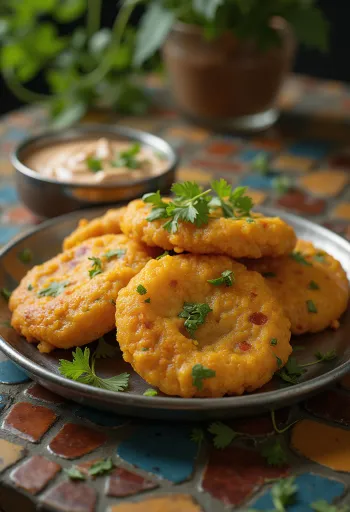 Moong dal vada serveret, sprød og gyldenbrunt stegt
