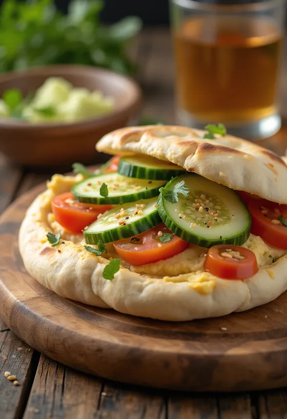 Pita med hummus og friske grøntsager