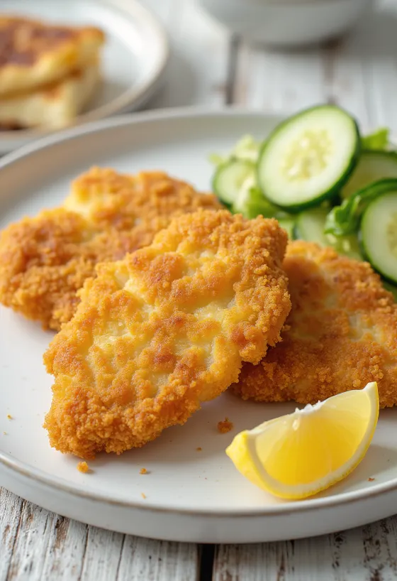 Schnitzel stegt gyldenbrun, serveret i sprød panering