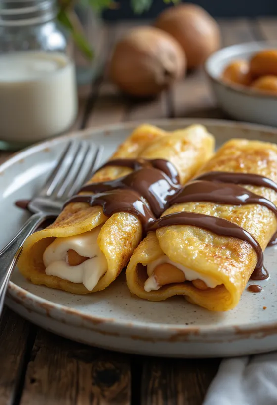 Kastanjepandekager med chokoladesauce