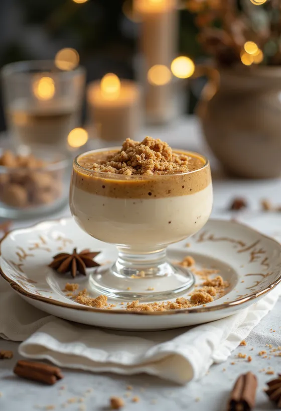 Panna cotta med honningkagekrydderi serveret