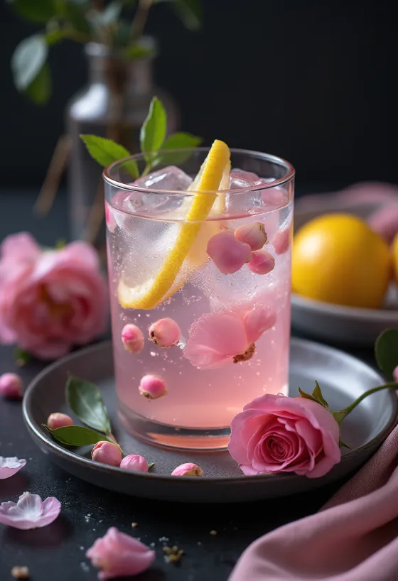 Rosenvands-limonade serveret i glas