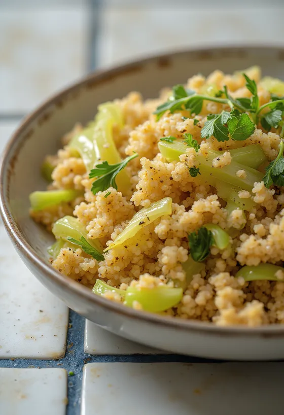 Krydret bulgur med savoykål serveret