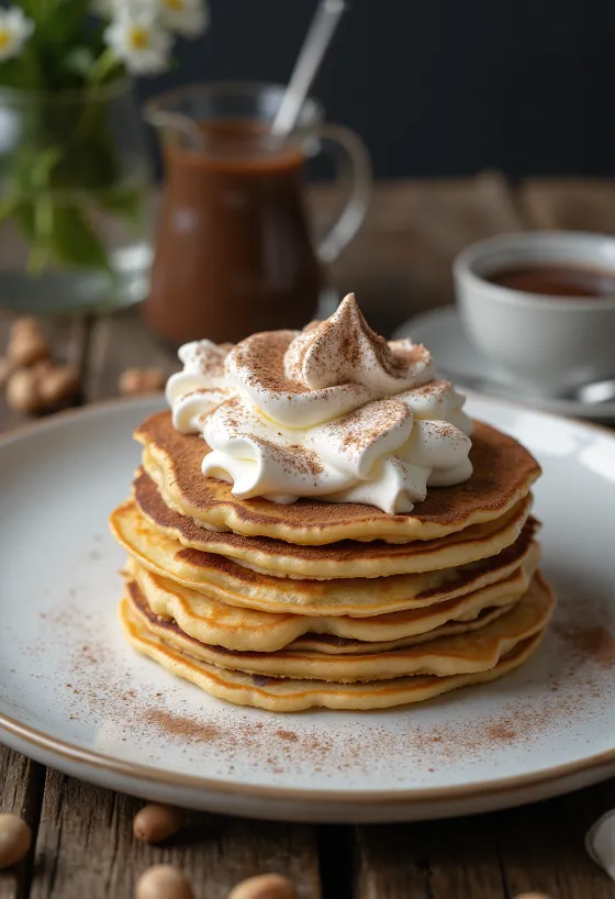 Pandekagekage serveret med Nutella og flødeskum