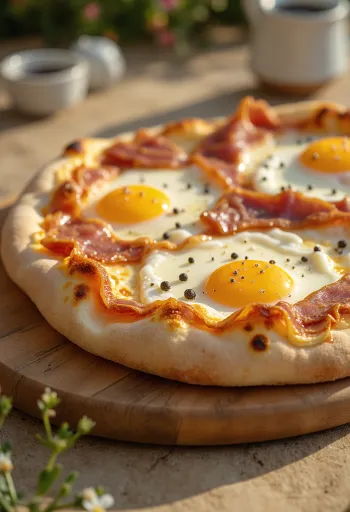 Pizza alla Pancetta e Uova med bacon og æg