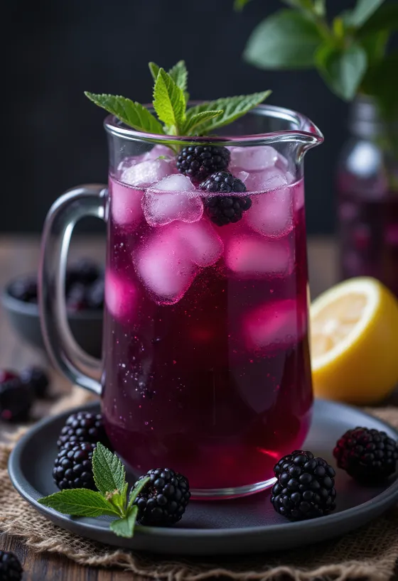 Brombær-limonade serveret i glas