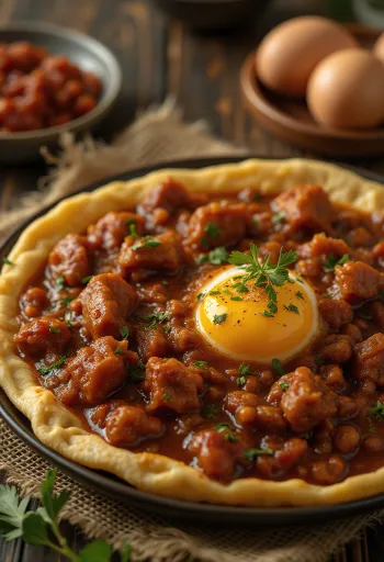 Doro Wat serveret med hårdkogt æg og injera