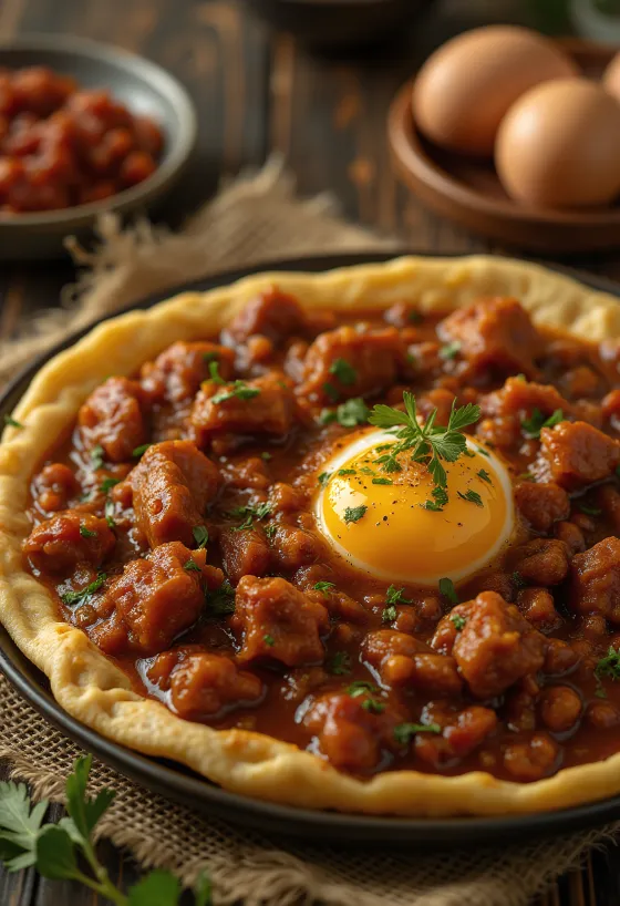 Doro Wat serveret med hårdkogt æg og injera