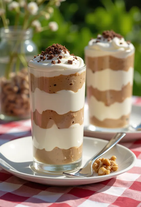 Kastanjedessert i glas serveret