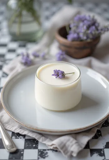 Lavendel panna cotta serveret