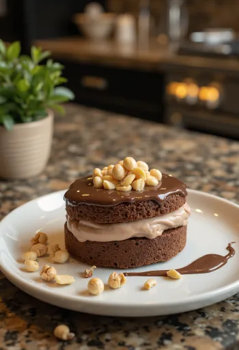 Nutella kage pyntet med ristede hasselnødder