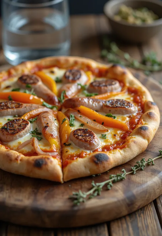 Pizza Viennese med østrigsk pølse, peberfrugt og mozzarella