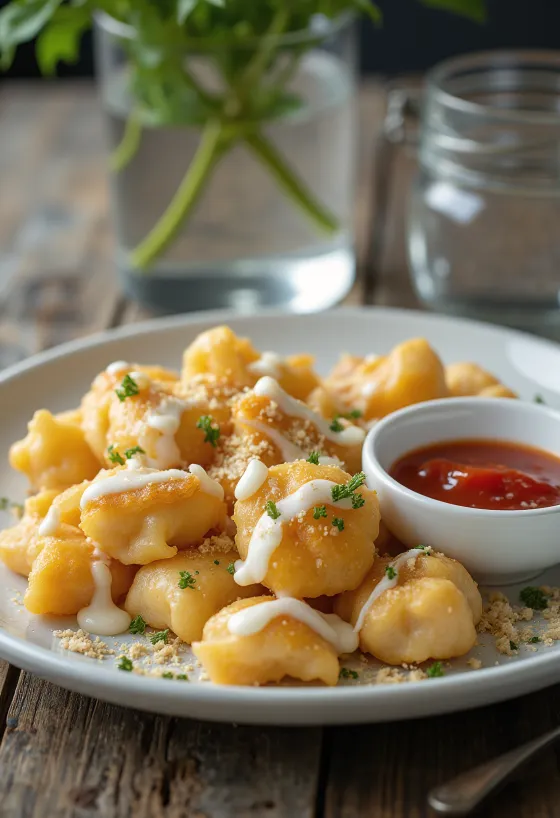 Stegte manti brunet gyldne, serveret med yoghurt og smeltet smør