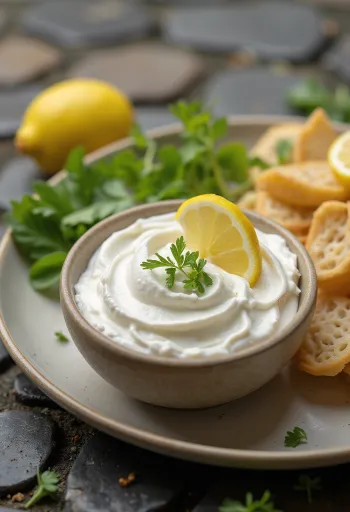 Citron-dild creme fraiche dressing serveret