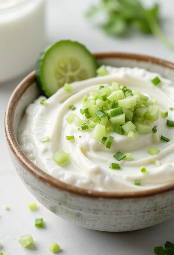 Dild creme fraiche agurkesauce serveret