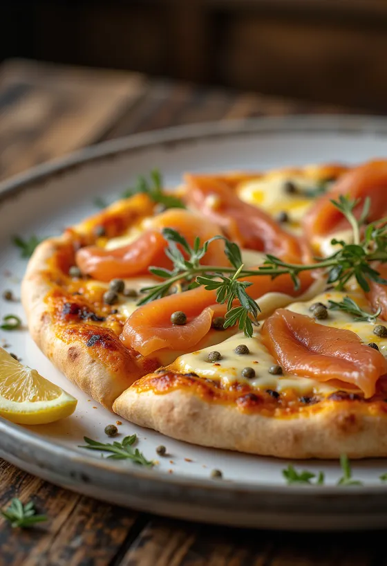 Pizza à la Norvégienne med røget laks, kapers og creme fraiche