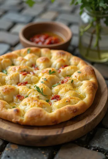 Chili-hvidløgs focaccia serveret