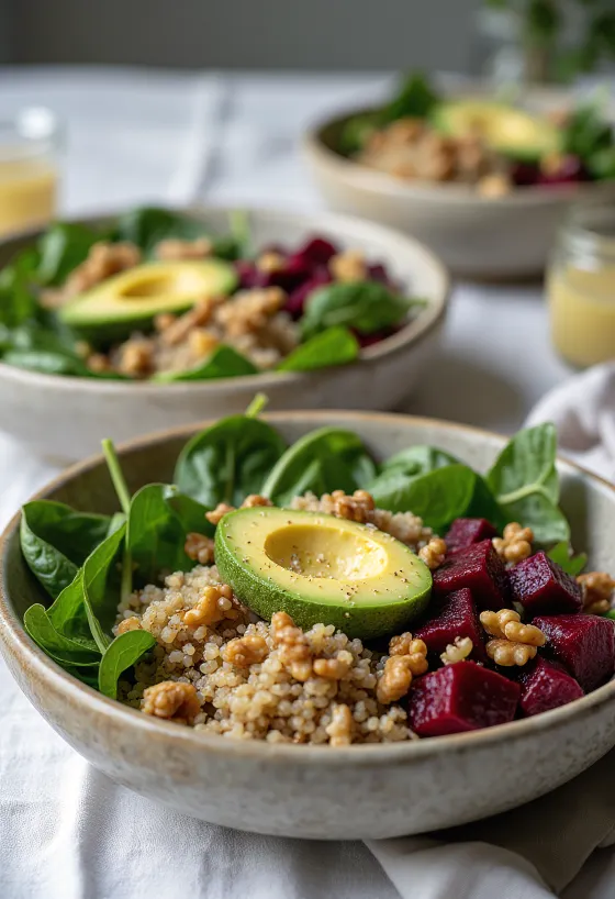 Spinat Quinoa Buddha Bowl med rødbede