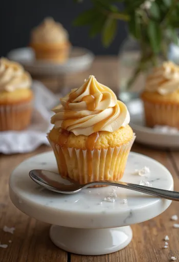 Karamelcreme cupcake serveret