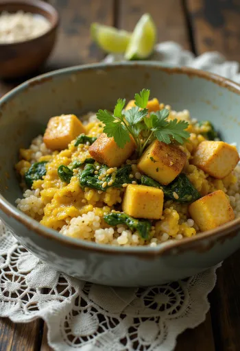 Spinat quinoa curry med tofu