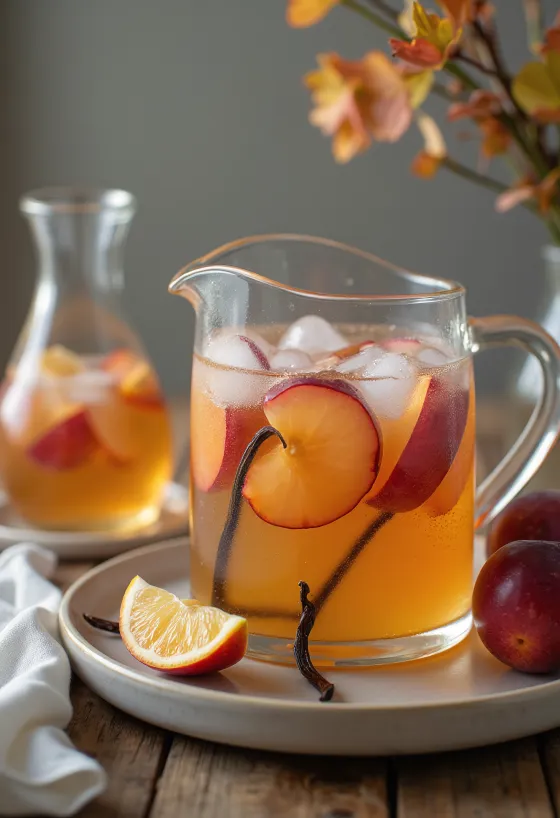 Blomme-vanilje cider serveret