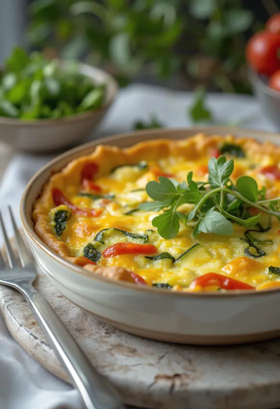 Quiche med grøntsager uden bund i skiver