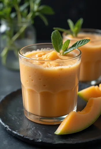 Cantaloupe-melon smoothie serveret i glas