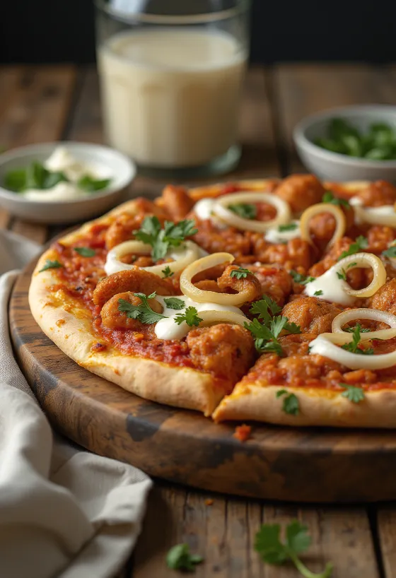 Tandoori chicken pizza med indisk krydring og koriander