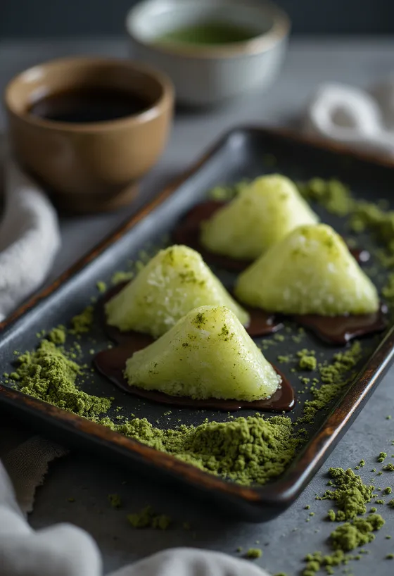 Yatsuhashi med chokolade serveret