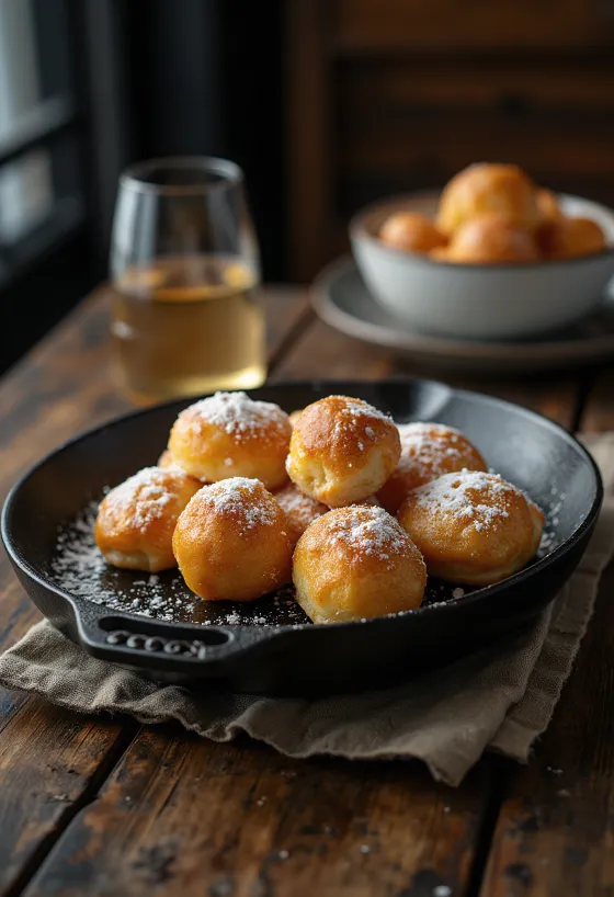 Æbleskiver drysset med flormelis