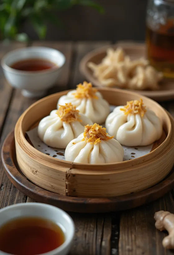Bao-dej med stegt kalkunkød, dampet, enkel servering
