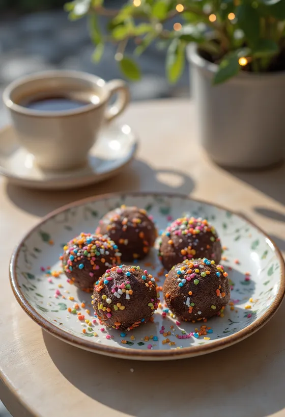 Brigadeiro med sukker, kugler i farvede sukkerkugler, serveret