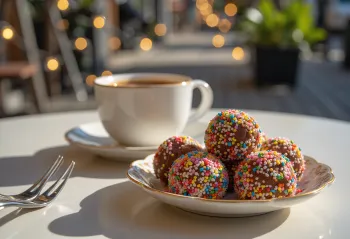 Brigadeiro med sukker, kugler i farvede sukkerkugler, serveret