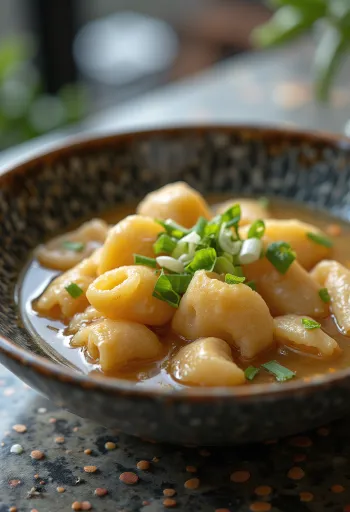 Traditionel Sujebi, koreansk nudelsuppe, med porre og hvidløg