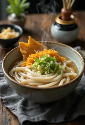 Klassisk udon serveret frisk, med rig suppebase, grøntsager og blødkogt æg