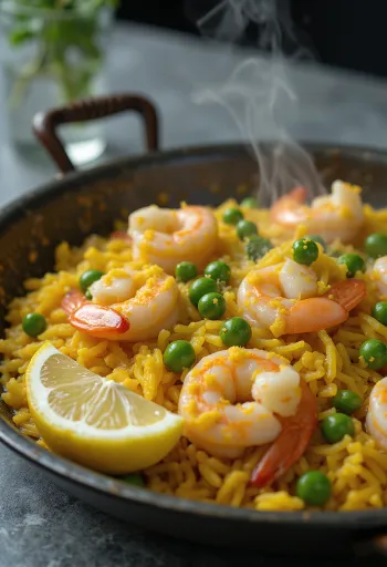 Spansk paella med friske skaldyr, grøntsager og safran