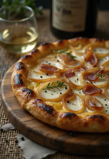 Tarte flambée med creme fraiche, løg og bacon