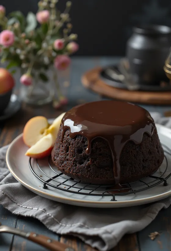 Æble-chokoladekage i elegant anretning