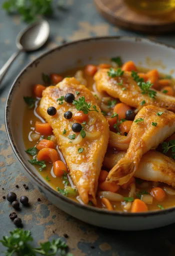 Escabeche fisk serveret med grøntsager